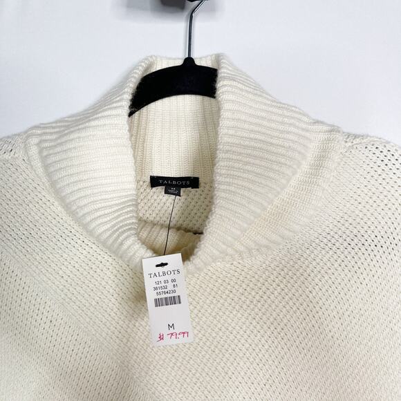 New Talbots Medium M Cream Turtleneck Ribbed Tunic Sweater Cotton Wool Blend - Picture 8 of 10